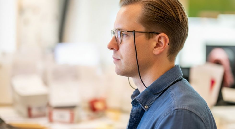 Ein Mann, der am Laptop arbeitet und konzentriert schaut